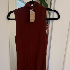 Madewell Sleeveless Zip Mock Neck Ribbed Top - Deep Burgundy